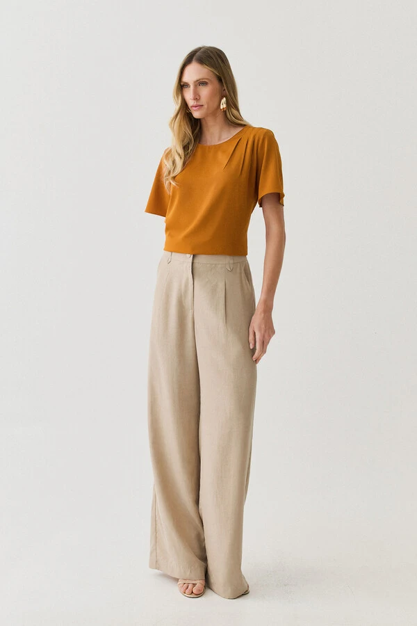 Blusa Assimétrica Pregas Ombro Esquerdo