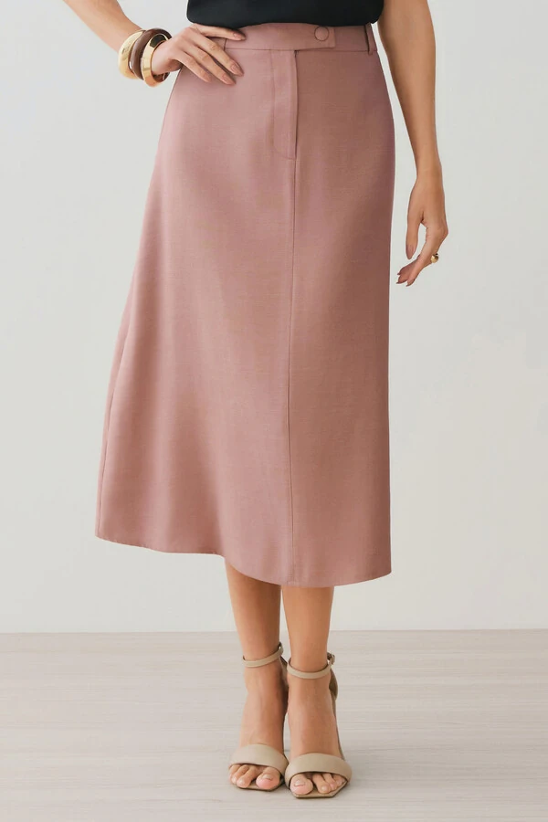 Saia Midi Evasé Botão Forrado