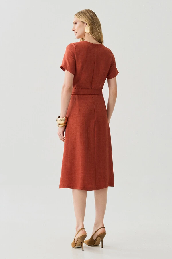 Vestido Midi Cinto Fivela Forrada