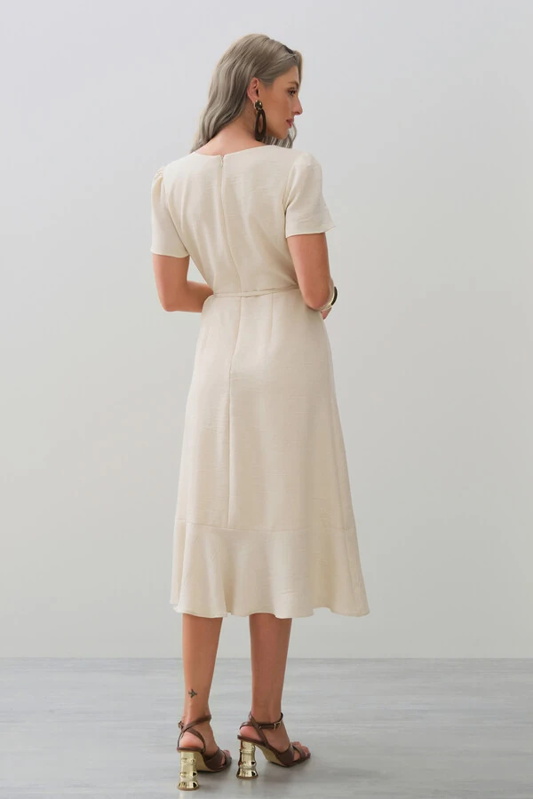 Vestido Midi Transpassado Camada Laço