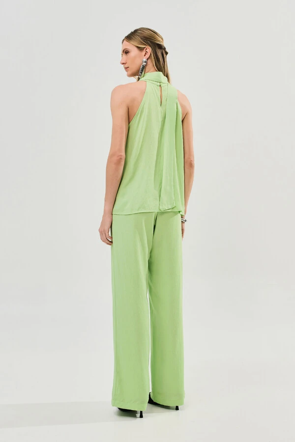 Conjunto de Blusa Regata Frente Única Faixa e Pantalona Nervura