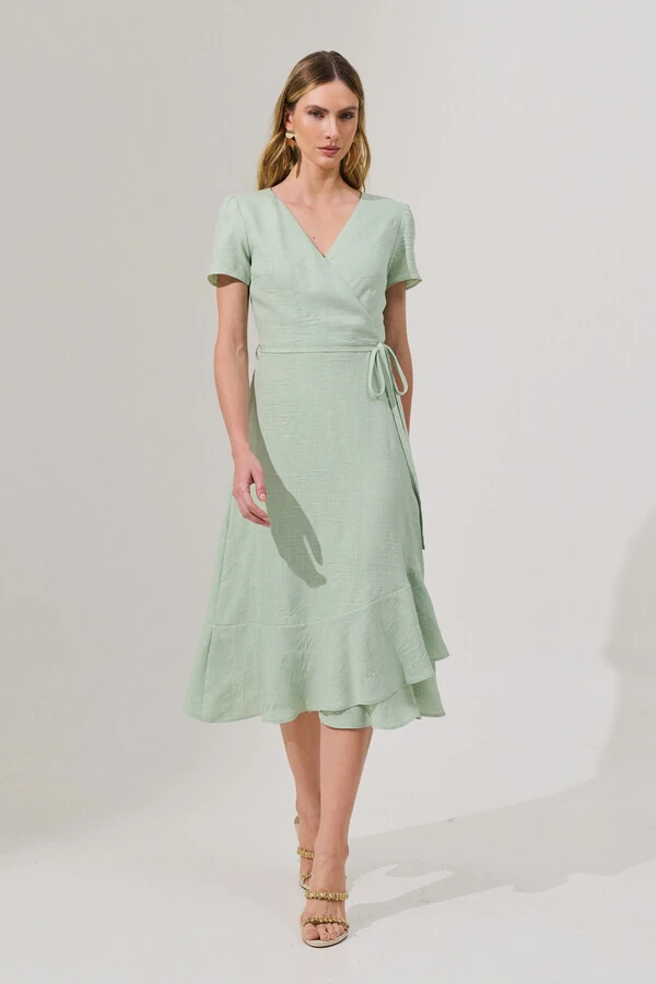 Vestido Midi Transpassado Camada Laço