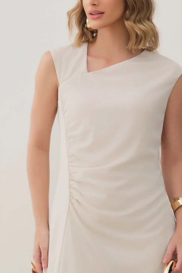 Vestido Midi Regata Decote Assimétrico Franzidos