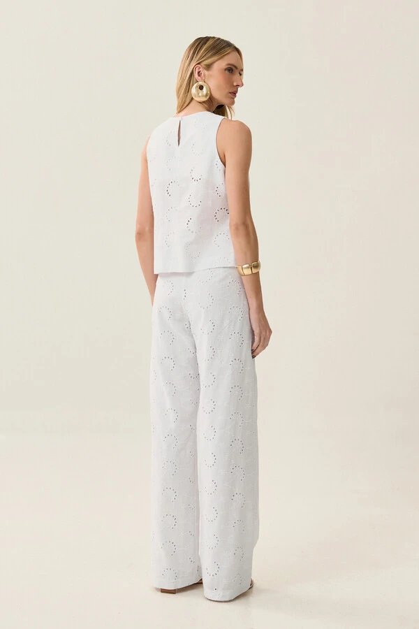 Conjunto de Laise de Algodão de Blusa regata Crop e Calça Reta