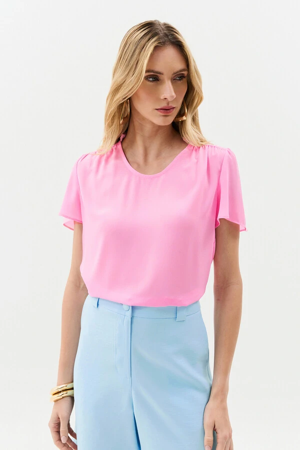 Blusa Mini Gola Franzida Ombro Franzido