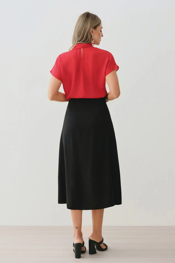 Saia Midi Evasé Botão Forrado