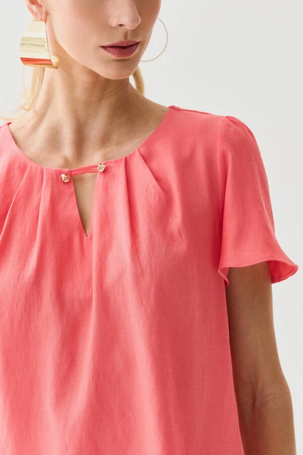 Blusa Decote Vazado Pregas Gold Double