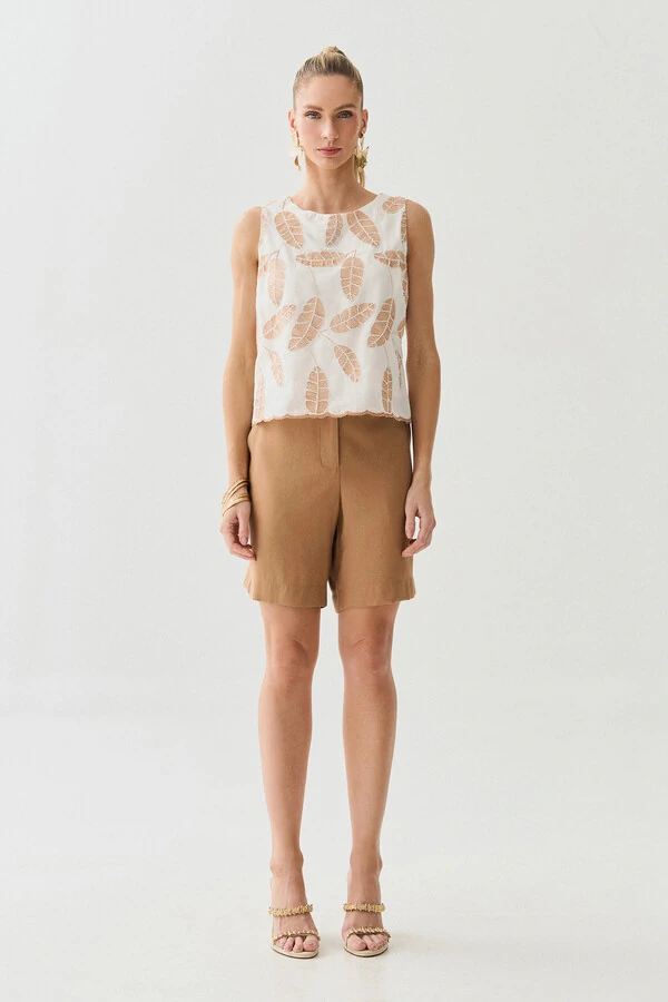 Regata de Algodão Bordado Folhagem Barrada