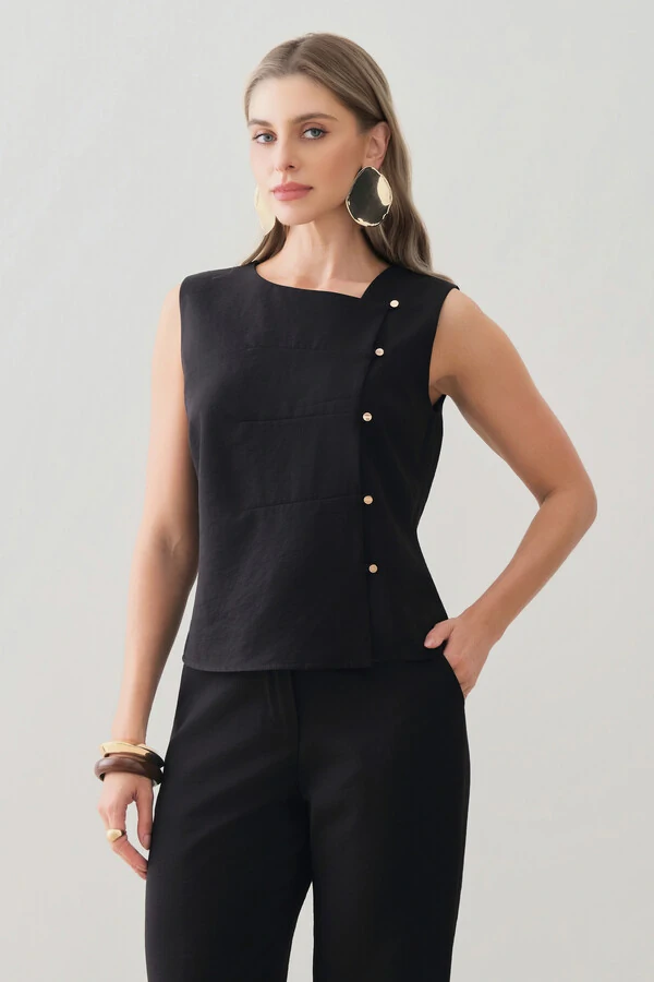 Conjunto de Camisa Regata Assimétrica Pence Mini Botões Gold