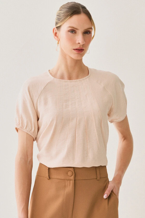 Blusa Manga Raglan Elástico Pregas