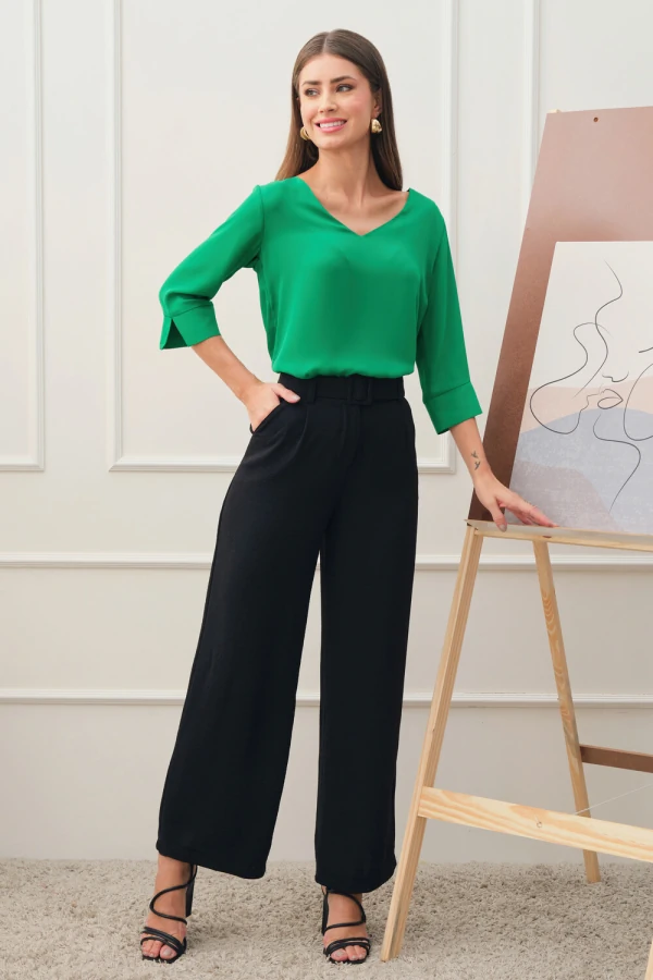 BLUSA MANGA 3/4 FENDA DECOTE V