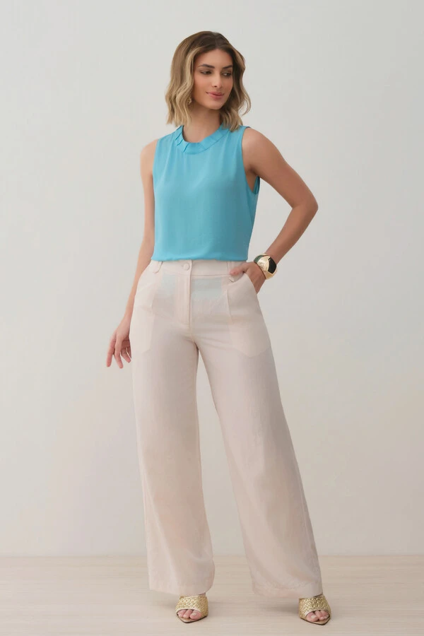 Pantalona Passante Double Prega Botão Forrado