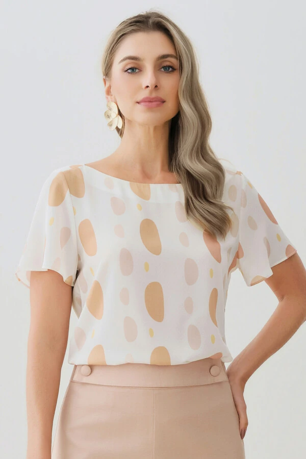 Blusa Abstrata Decote Canoa
