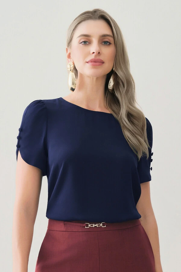 Blusa Manga Mini Botões Forrados Triple