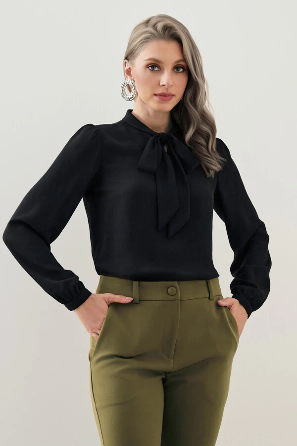 BLUSA MANGA LONGA PUNHO GOLA DOBRADA DE LAÇO