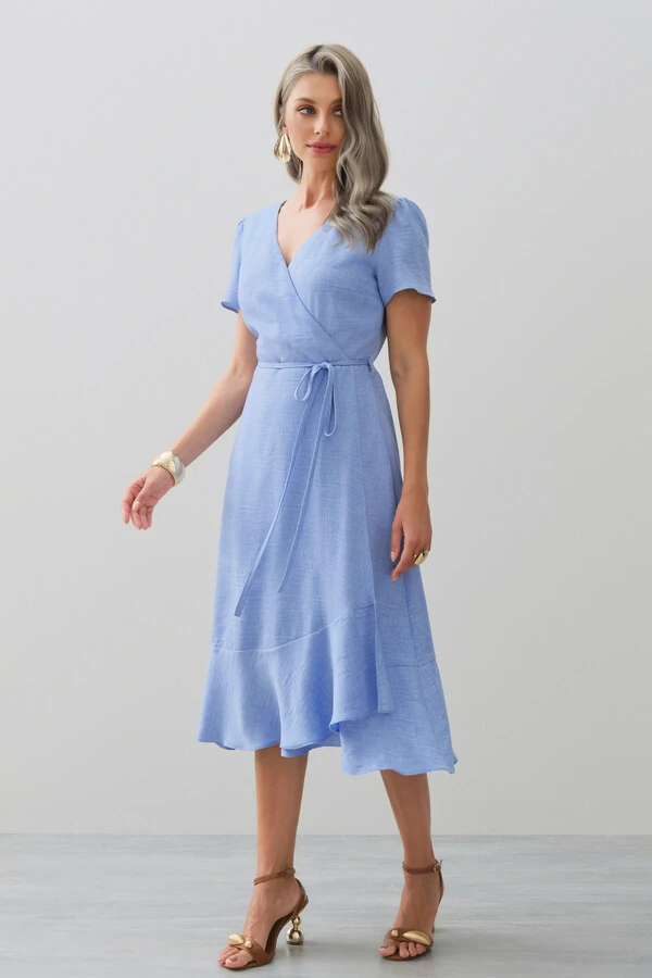 Vestido Midi Transpassado Camada Laço