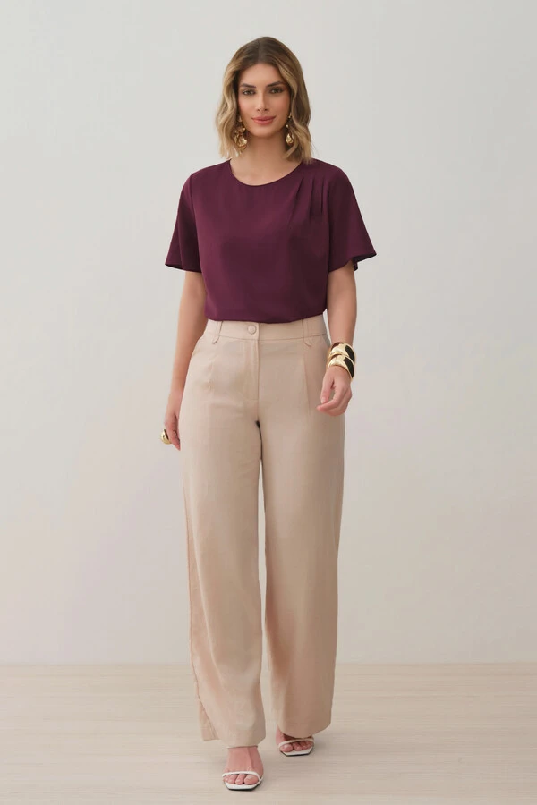 Blusa Assimétrica Ombro Esquerdo Pregas Triple