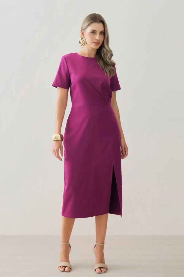 Vestido Midi Assimétrico Cintura Prega