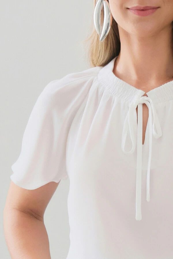 Blusa Manga Raglan Decote Lastex Laço