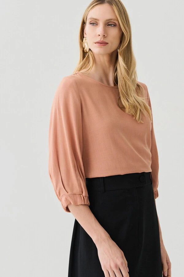 Blusa Manga 3/4 Elástico Pregas