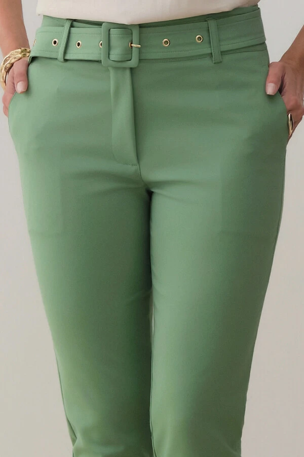 Calça Cigarrete Double Cinto Fivela Forrada Ilhós