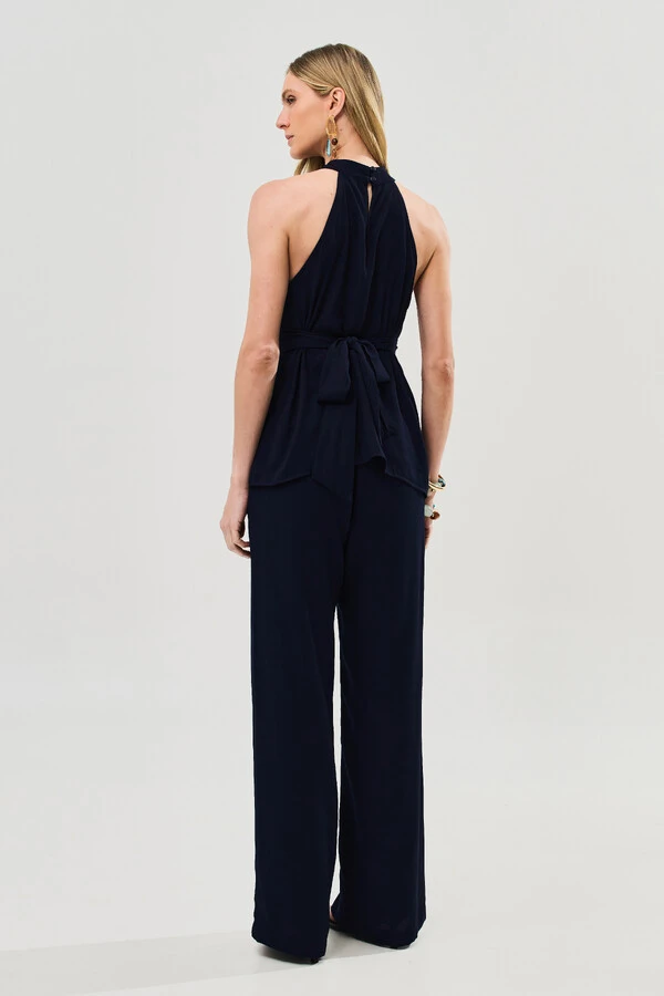 Conjunto de Blusa Regata Frente Única Faixa e Pantalona Nervura