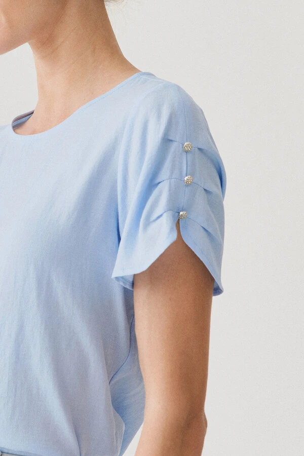 Blusa Manga Pregas Botões Brilho Triple