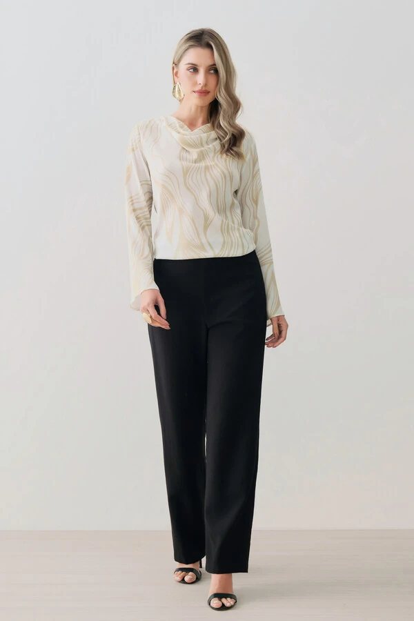 Blusa Abstrata Manga Longa Flare Decote Drapeado (cópia)