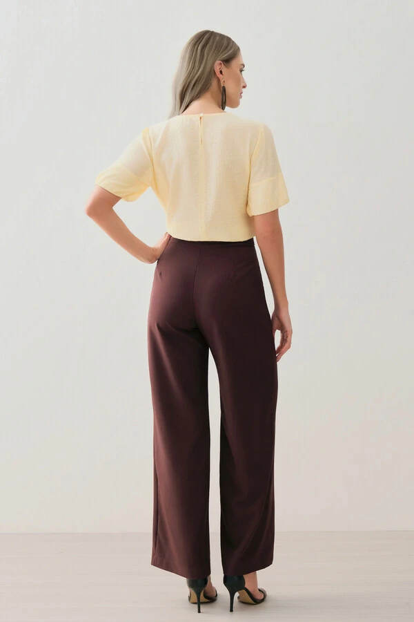 Blusa de Textura Listrada Manga Balonê