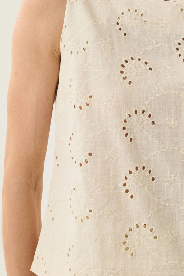 Conjunto de Laise de Algodão de Blusa regata Crop e Calça Reta