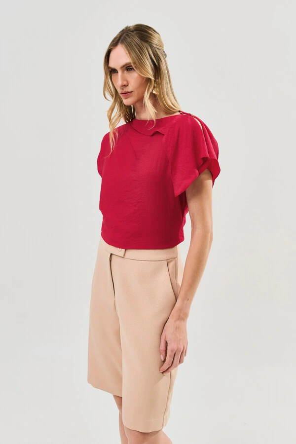 Blusa Assimétrica Manga Morcego Gola Fluida Ombro Gold Double