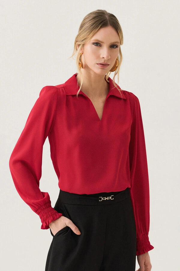 Blusa Manga Longa Punho Lastex Gola Polo Deocte V