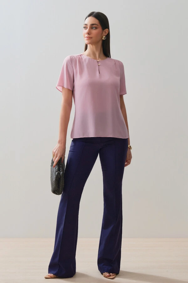 Blusa Decote Gota Gold Pérola Double Ombro Franzidos