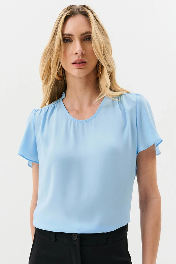 Blusa Mini Gola Franzida Ombro Franzido
