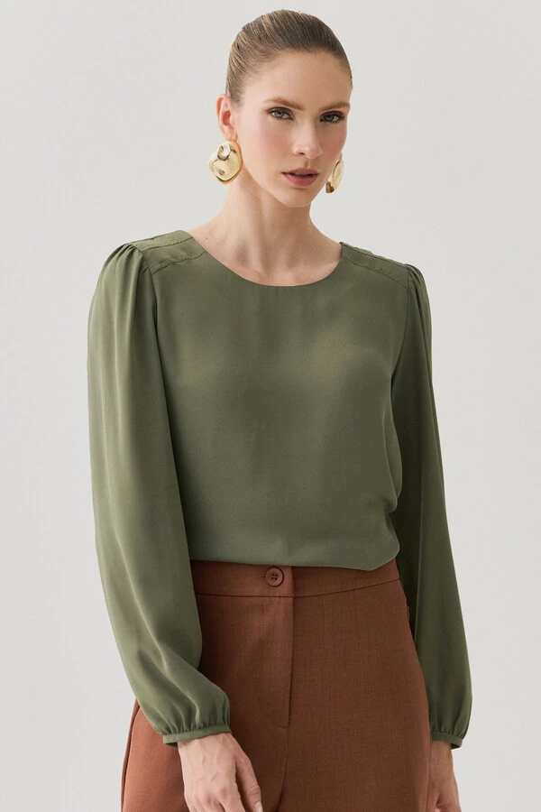 Blusa Manga Longa Ombro Recortes Double