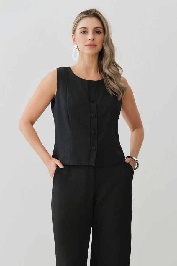 Conjunto de Alfaitaria Colete e Calça Reta Botões Forrados