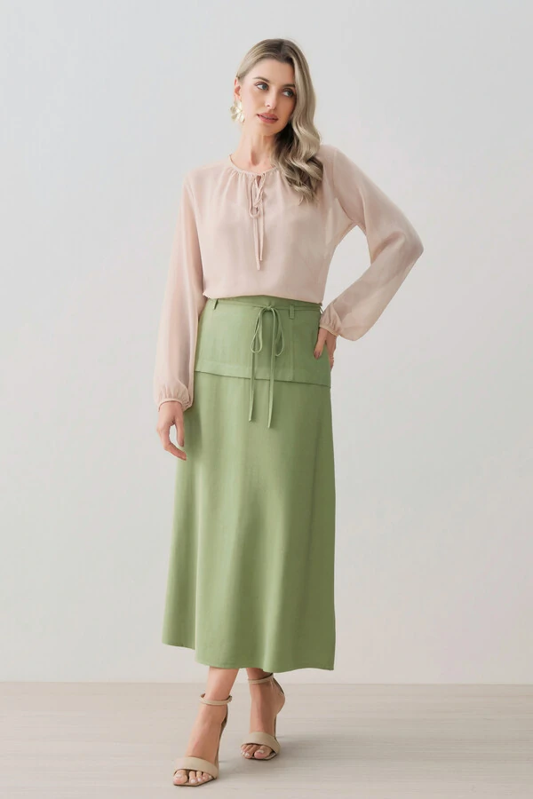 Blusa de Chiffon Yoryu Manga Longa Decote Gota Laço