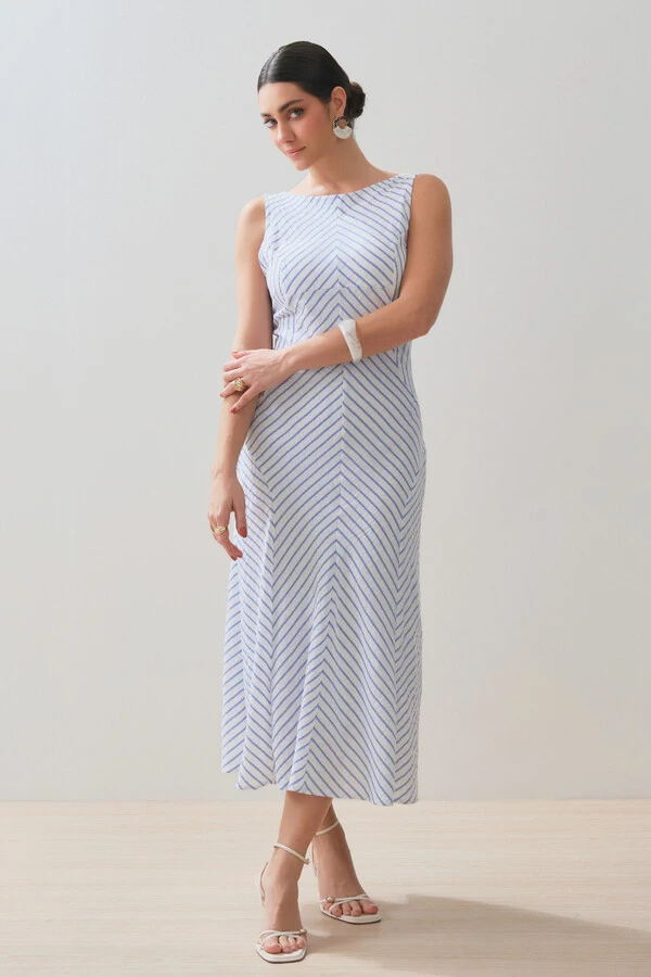 Vestido Midi Regata Listrado Recortes
