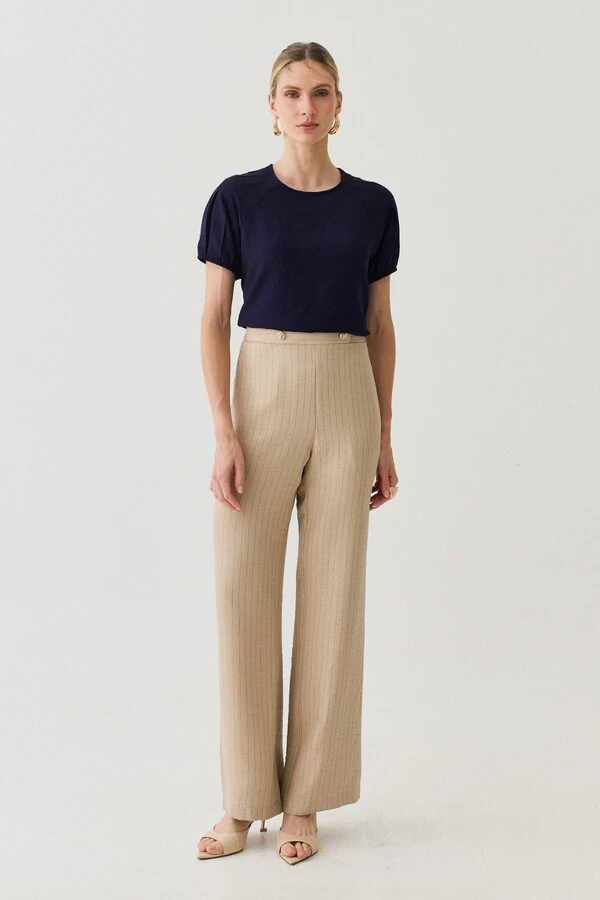 Pantalona Slim Risca de Giz Botões Gold