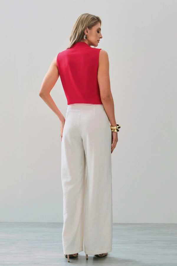 Camisa Regata Decote V Ombro Pregas Double Mini Botões Forrados