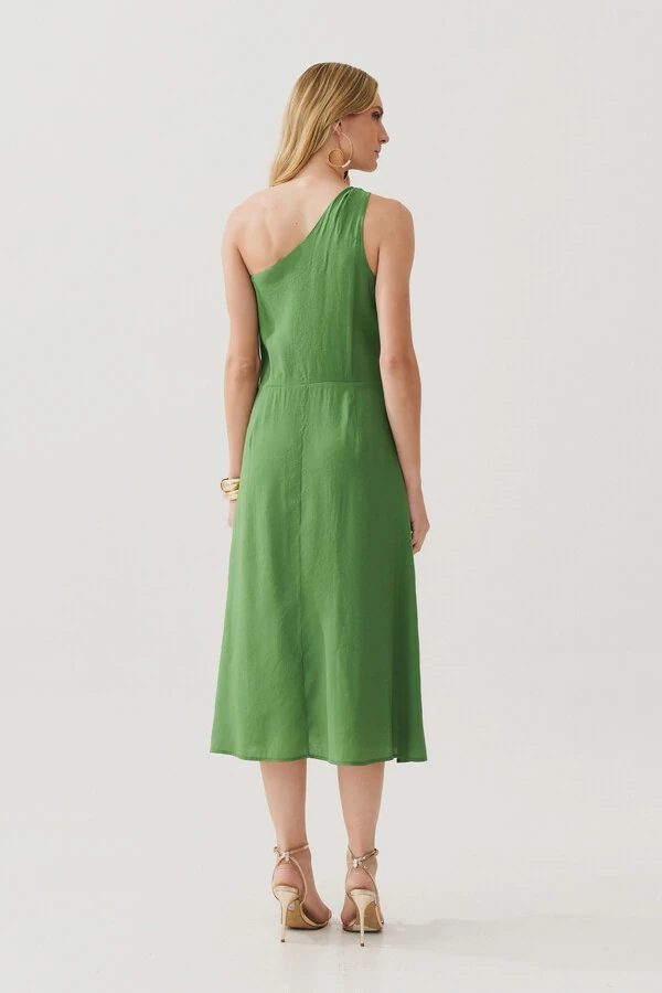 Vestido Midi Regata Assimétrico Um Ombro Só Gold