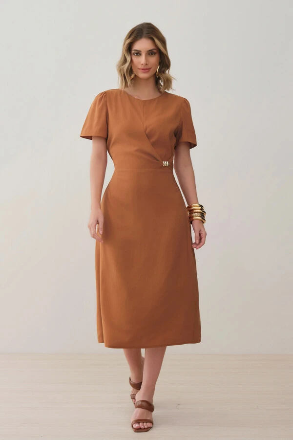 Vestido Midi Leve Transpasse Gold