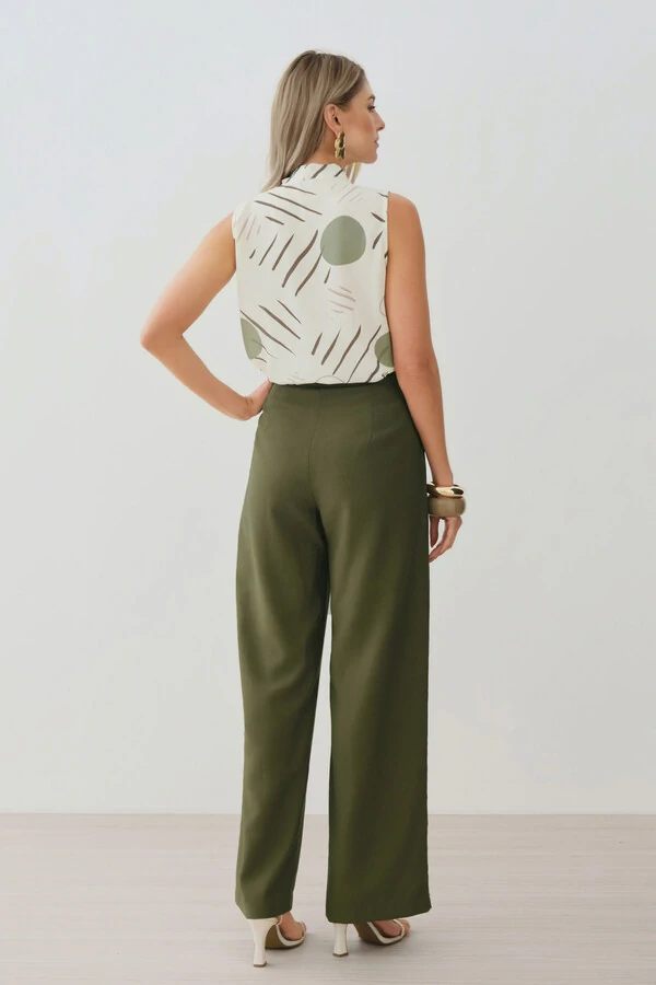 Regata Abstrata Gola Baixa Laço Decote V Ombro Prega