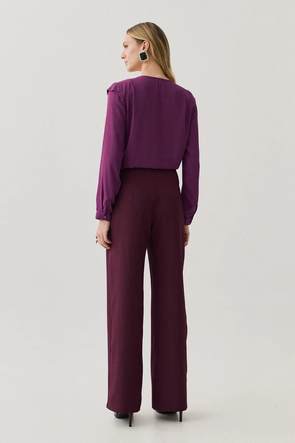 Camisa Manga Longa Punho Decote V Ombro Aba Mini Botões