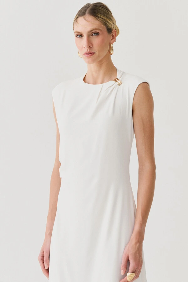 Vestido Midi Regata Assimétrica Decote Pregas Gold