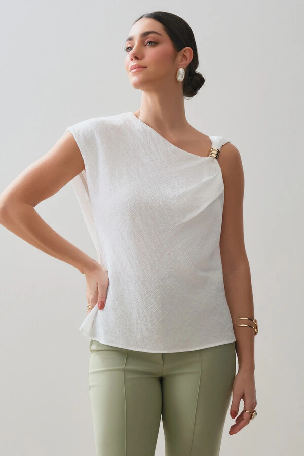 Blusa Assimétrica Alça Gold Pregas