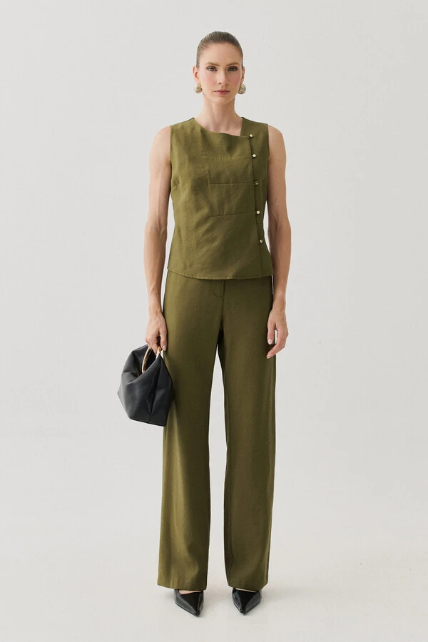 Conjunto de Camisa Regata Assimétrica Pence Mini Botões Gold