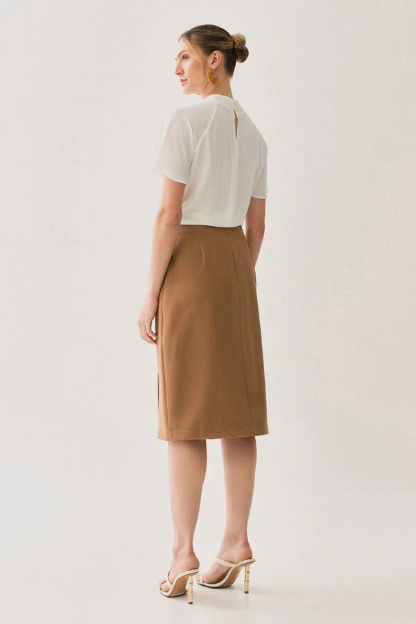 Saia Midi Transpassada de Alfaiataria Gold Triple