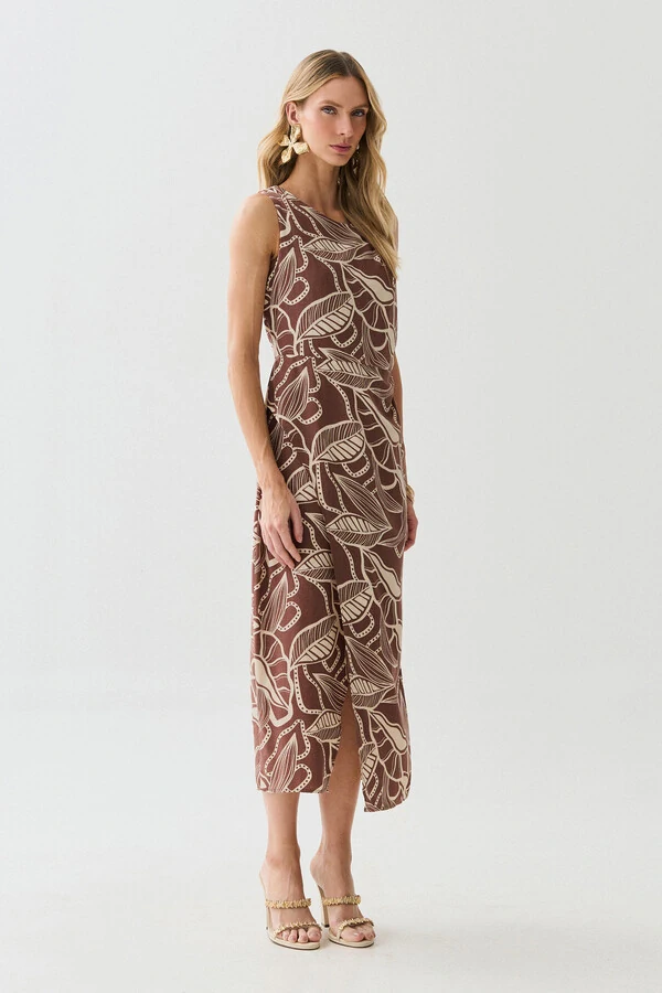 Vestido Midi Regata Assimétrico Transpassado Folhagem Um Ombro Torcido Lateral Franzida