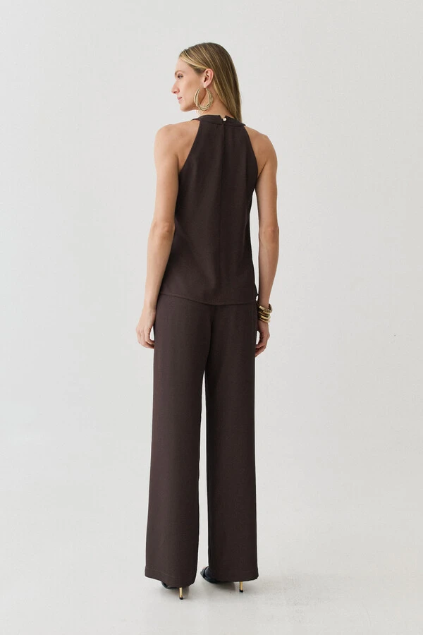 Conjunto de Blusa Regata Frente Única Laço e Calça Pantalona Slim